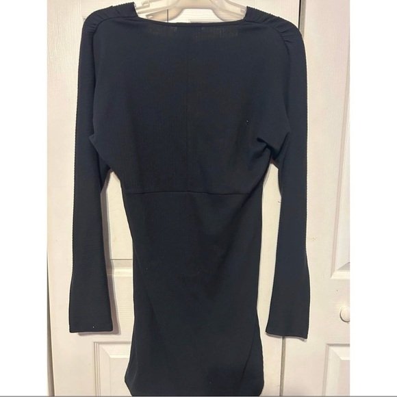 Revamped Black Long Sleeve V-Neck Dress Ruched Waist Size XL Little Black Dress - Picture 6 of 9